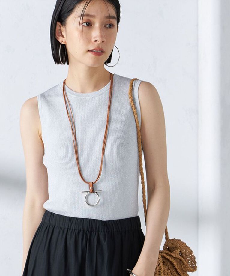 SHIPS for women「〈手洗い可能〉ラメ ノースリーブ ニット」|ニット・セーター|シルバー
