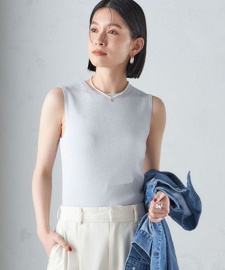 SHIPS for women「〈手洗い可能〉ラメ ノースリーブ ニット」|ニット・セーター|