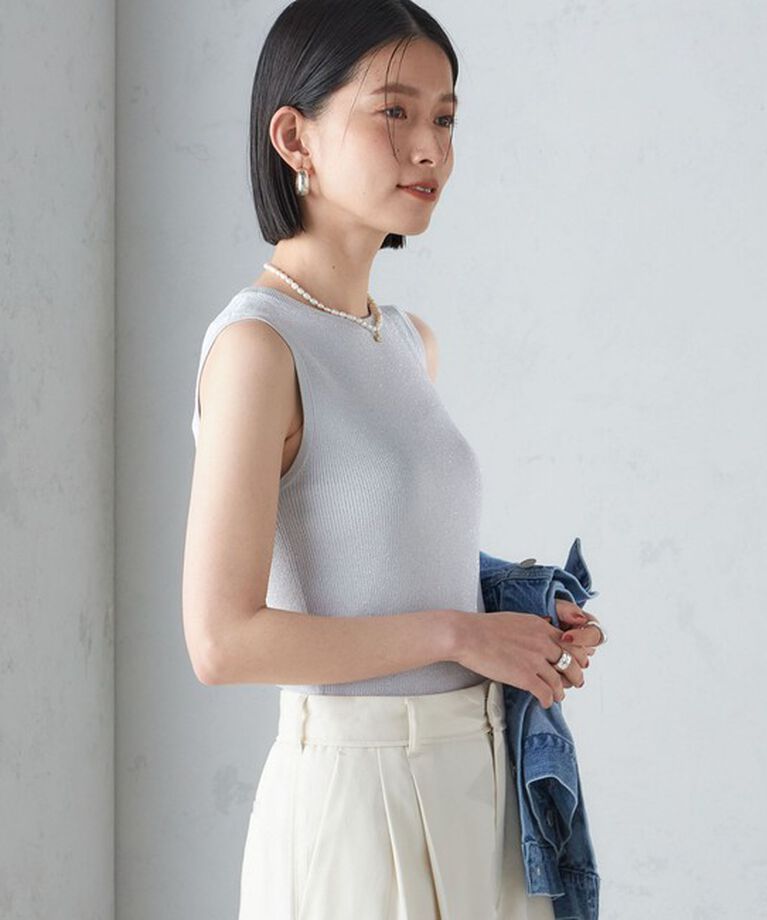 SHIPS for women「〈手洗い可能〉ラメ ノースリーブ ニット」|ニット・セーター|