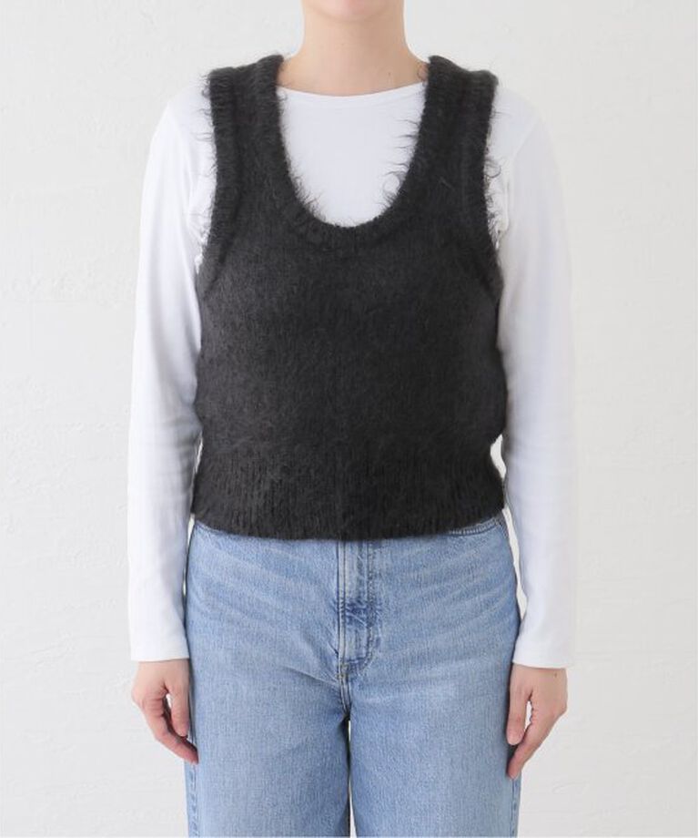 IENA LA BOUCLE「AURALEE/オーラリー BRUSHED SUPER KID MOHAIR MIX ニット A24AT06KM」|ベスト・ジレ|ブラック