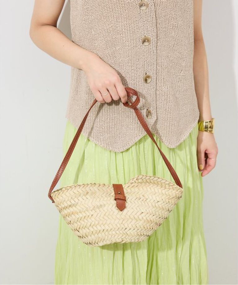 SLOBE IENA「KECH LeS ESSENTIELS RAFFIA LEATHER FLAP MINI KBG-2341」|かごバッグ|