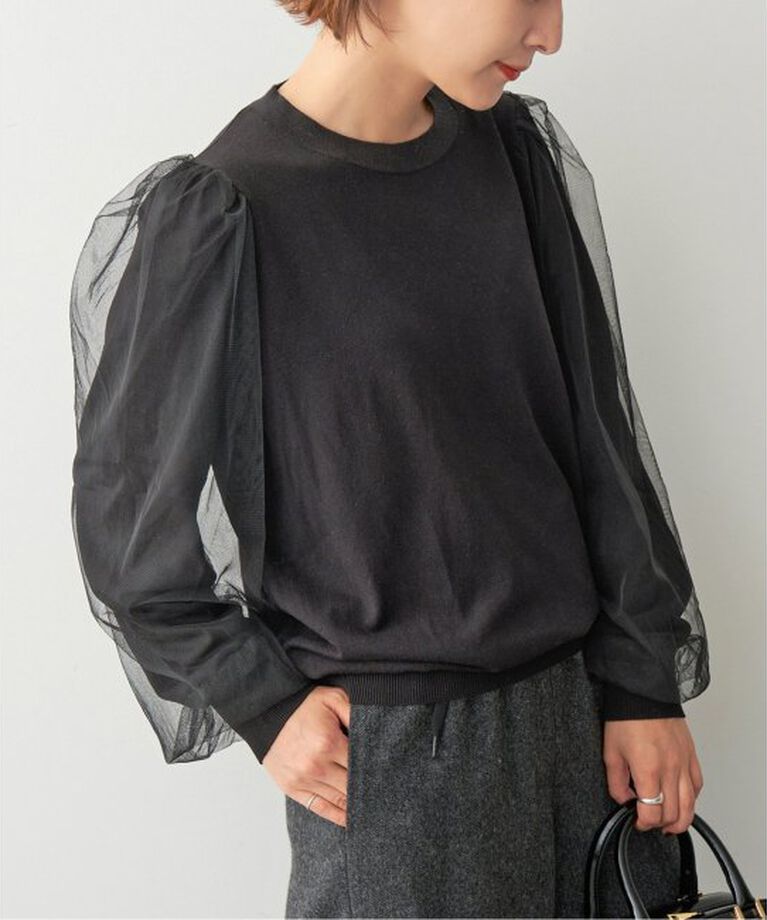 Spick and Span「《追加》チュールスリーブニットプルオーバー」|ニット・セーター|ブラック