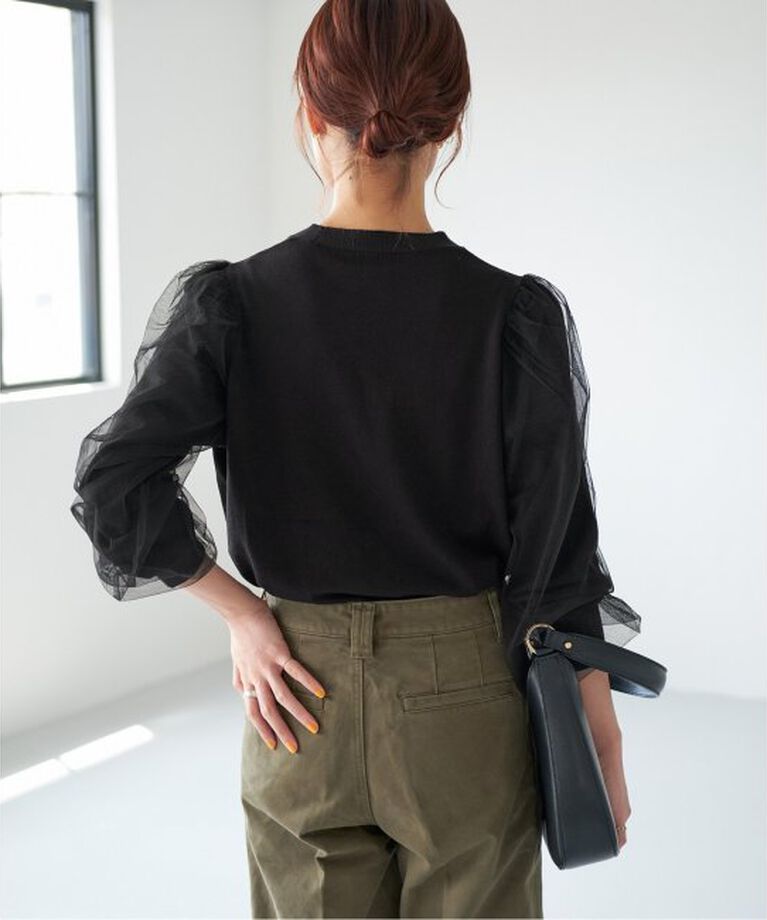 Spick and Span「《追加》チュールスリーブニットプルオーバー」|ニット・セーター|