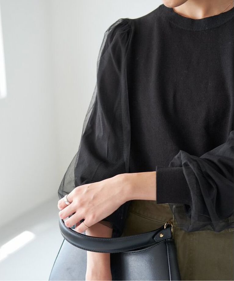 Spick and Span「《追加》チュールスリーブニットプルオーバー」|ニット・セーター|