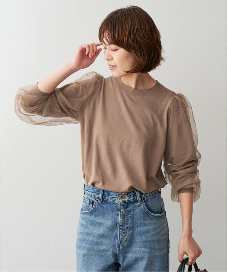 Spick and Span「《追加》チュールスリーブニットプルオーバー」|ニット・セーター|