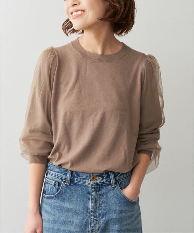Spick and Span「《追加》チュールスリーブニットプルオーバー」|ニット・セーター|
