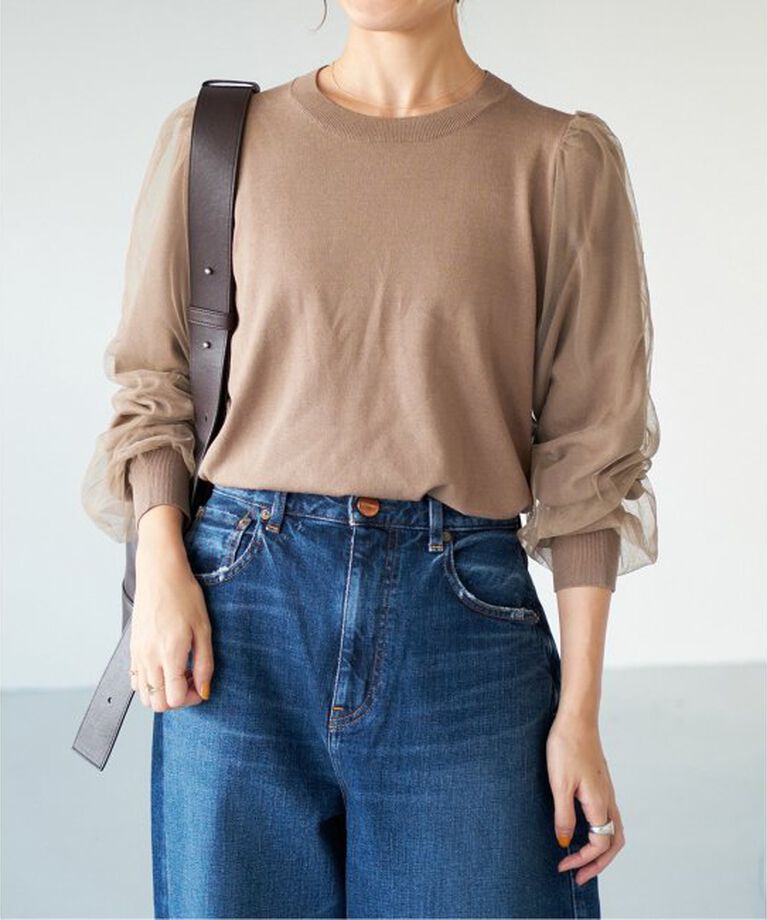 Spick and Span「《追加》チュールスリーブニットプルオーバー」|ニット・セーター|