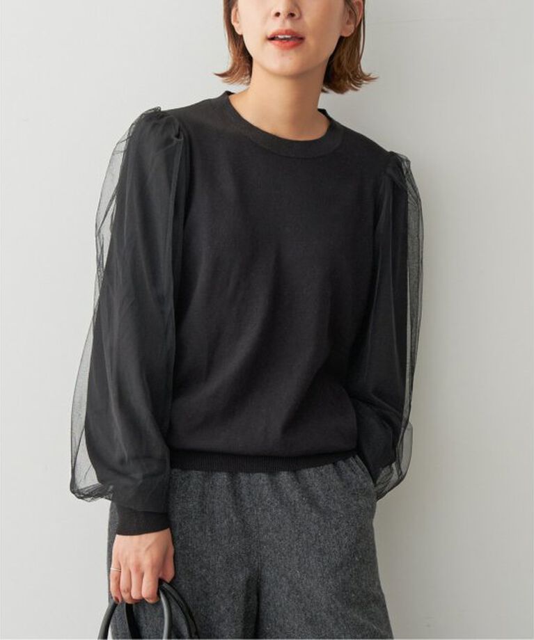 Spick and Span「《追加》チュールスリーブニットプルオーバー」|ニット・セーター|