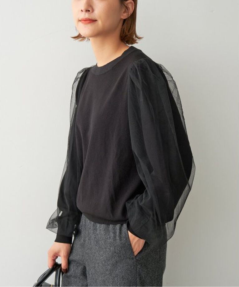 Spick and Span「《追加》チュールスリーブニットプルオーバー」|ニット・セーター|