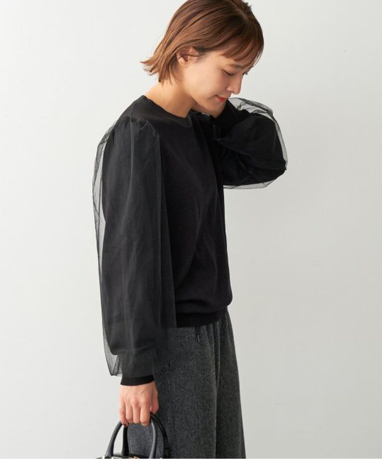 Spick and Span「《追加》チュールスリーブニットプルオーバー」|ニット・セーター|