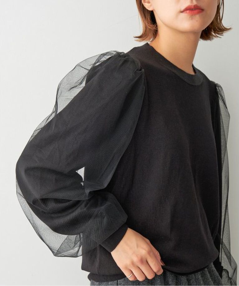 Spick and Span「《追加》チュールスリーブニットプルオーバー」|ニット・セーター|