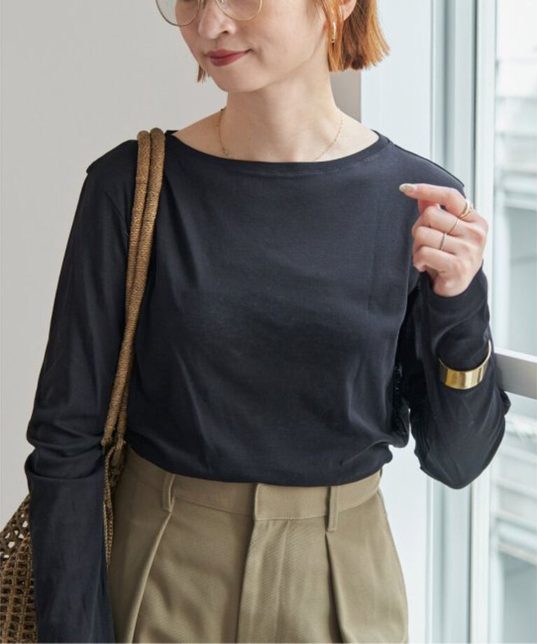 Spick and Span「ソフトフライスシアーボートネックTEE」|Tシャツ・カットソー|ブラック