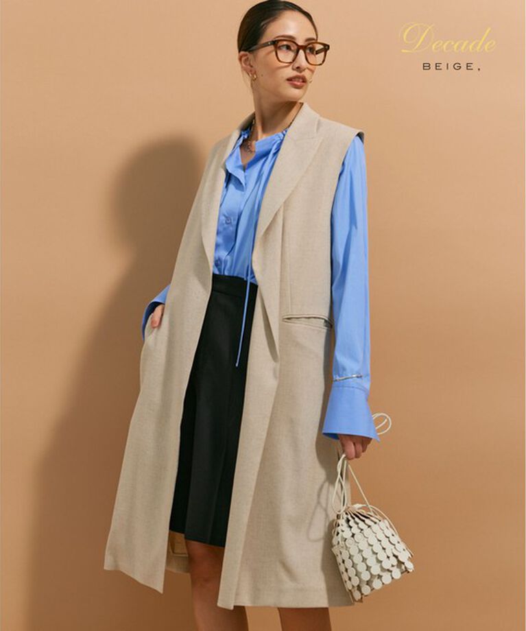 BEIGE,「【VERY NaVY 6月号掲載】 CAROLE / ロングテーラードジレ」|ベスト・ジレ|Sand