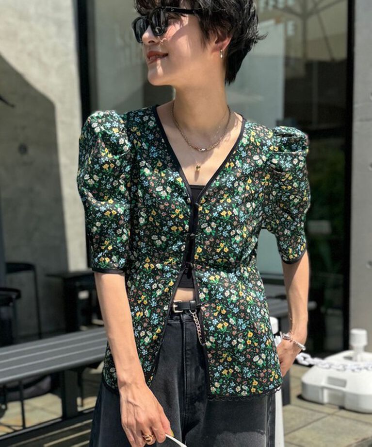 NOLLEY'S「《水洗い可能》リバティプリント パワショル半袖ブラウス」|シャツ・ブラウス|ブラック系その他3
