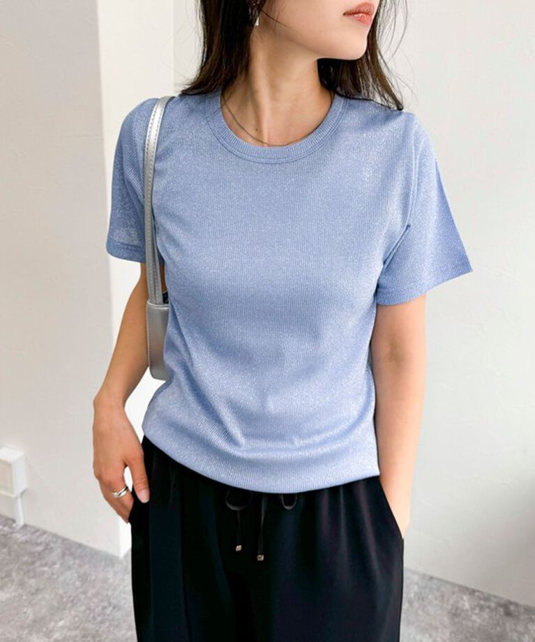 fredy emue「ラメテレコTシャツ」|Tシャツ・カットソー|サックスブルー