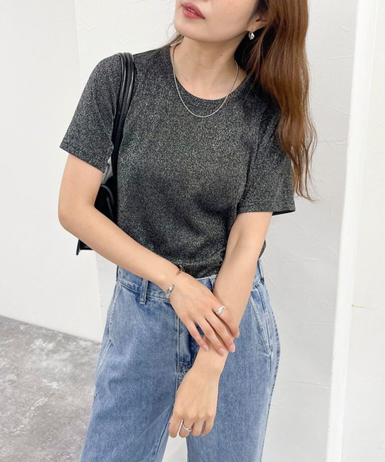 fredy emue「ラメテレコTシャツ」|Tシャツ・カットソー|ブラック