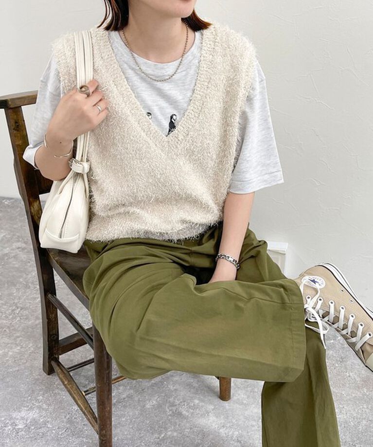 fredy emue「【WEB限定カラーあり】ポリフェザーニットベスト」|ベスト・ジレ|アイボリー