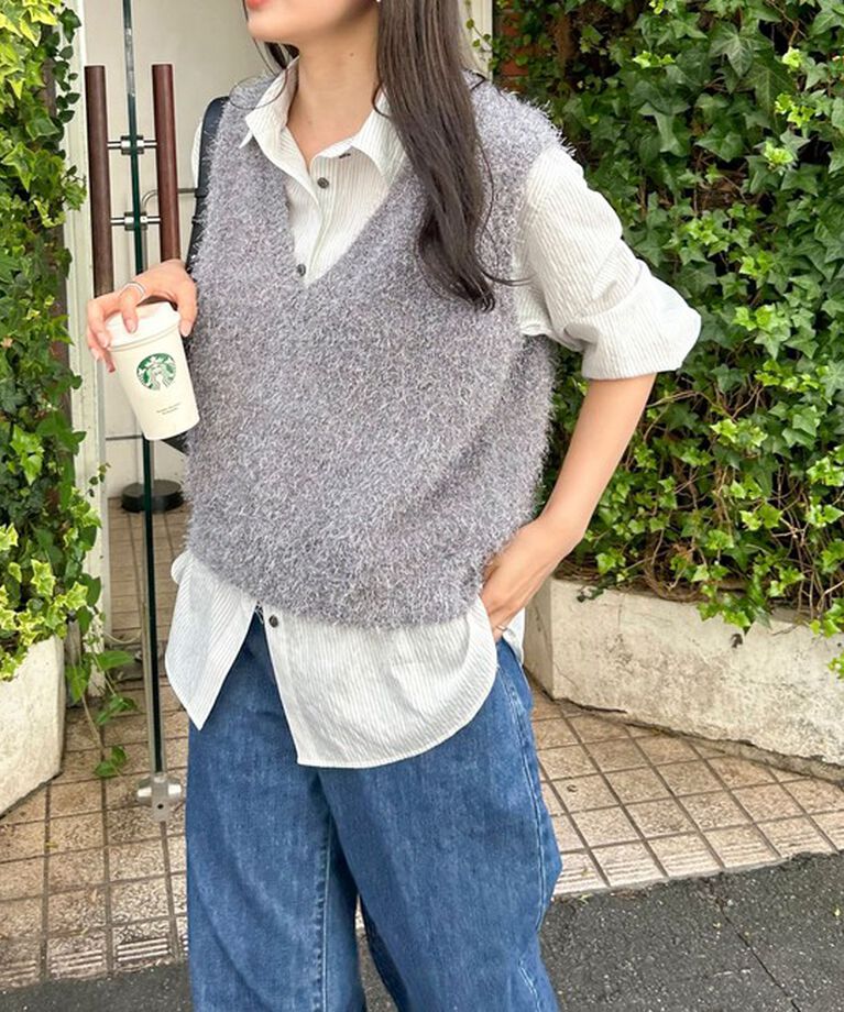 fredy emue「【WEB限定カラーあり】ポリフェザーニットベスト」|ベスト・ジレ|グレー