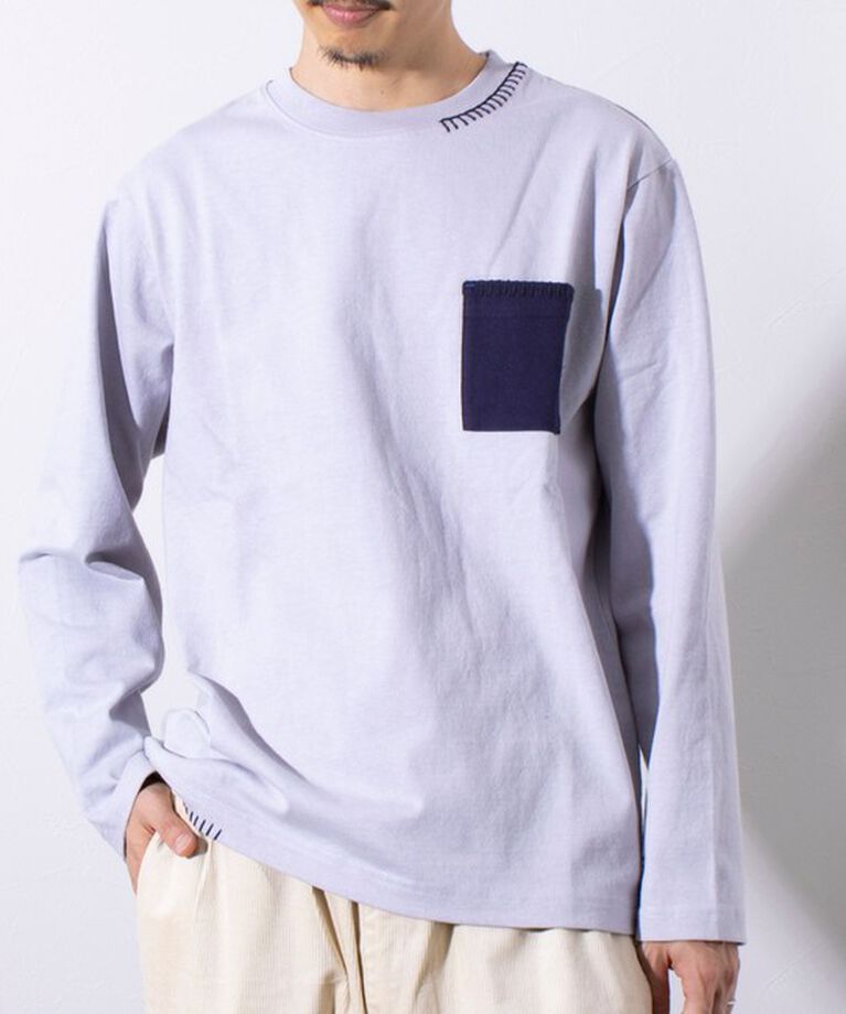 GLOSTER「【GLOSTER/グロスター】ニットポケット ハンドステッチ ポケット長袖Tシャツ」|Tシャツ・カットソー|グレー