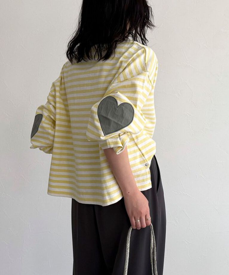 fredy emue「ボーダーハートパッチプルオーバーカットソー」|Tシャツ・カットソー|イエロー系その他