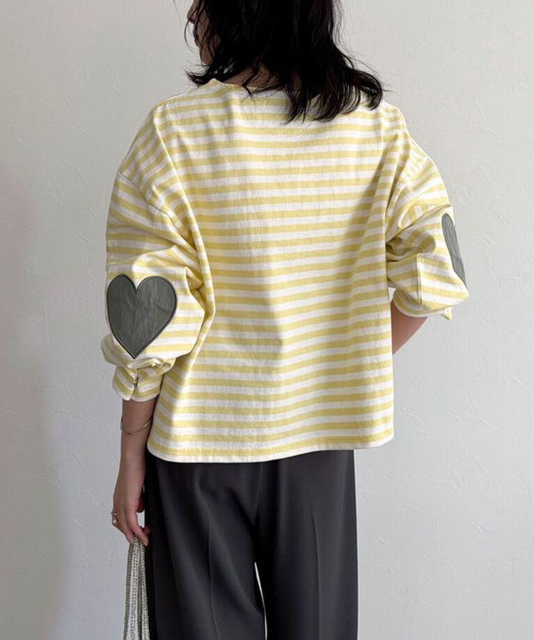 fredy emue「ボーダーハートパッチプルオーバーカットソー」|Tシャツ・カットソー|