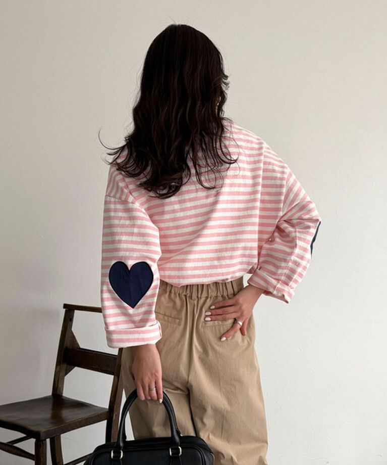 fredy emue「ボーダーハートパッチプルオーバーカットソー」|Tシャツ・カットソー|ピンク系その他