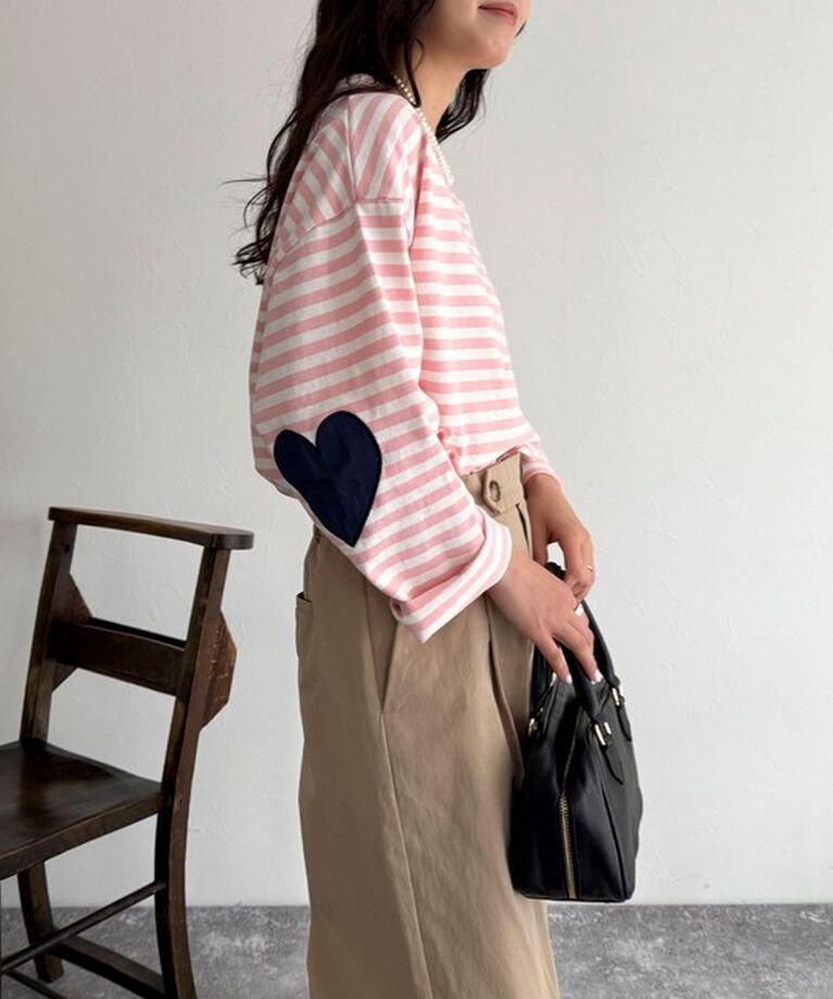 fredy emue「ボーダーハートパッチプルオーバーカットソー」|Tシャツ・カットソー|