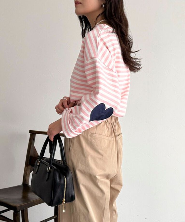 fredy emue「ボーダーハートパッチプルオーバーカットソー」|Tシャツ・カットソー|