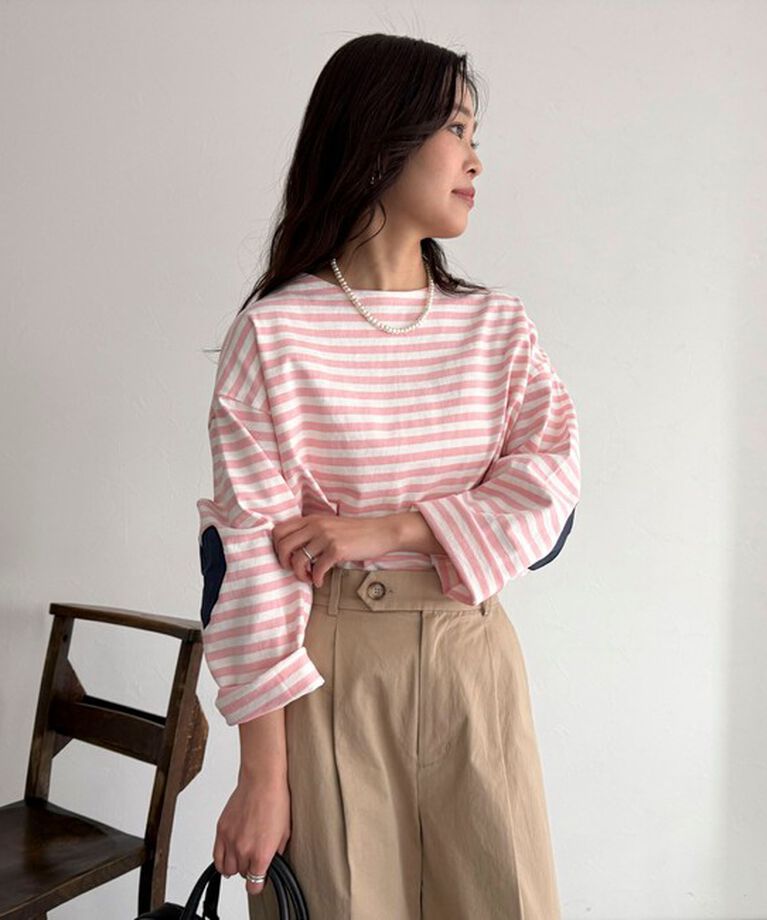 fredy emue「ボーダーハートパッチプルオーバーカットソー」|Tシャツ・カットソー|