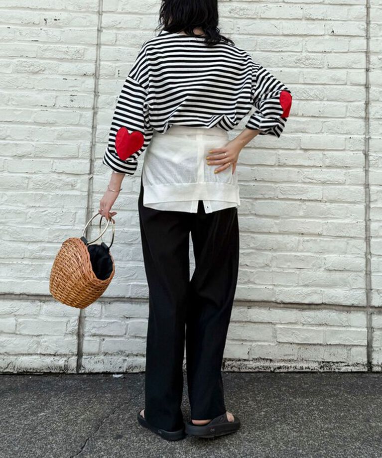 fredy emue「ボーダーハートパッチプルオーバーカットソー」|Tシャツ・カットソー|