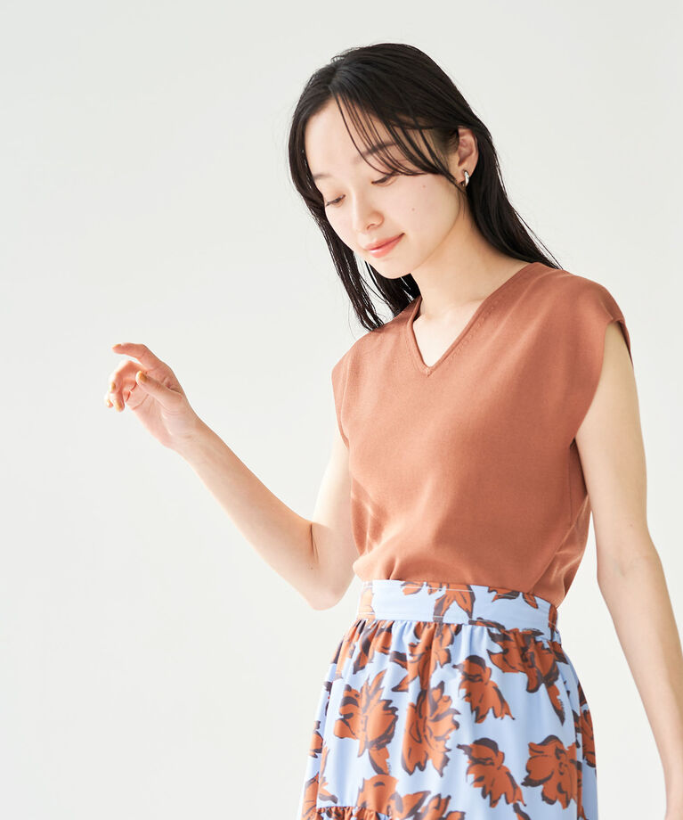 VIS「【UVケア・接触冷感・洗える】前後2WAY美人スリーブニットプルオーバー」|ニット・セーター|