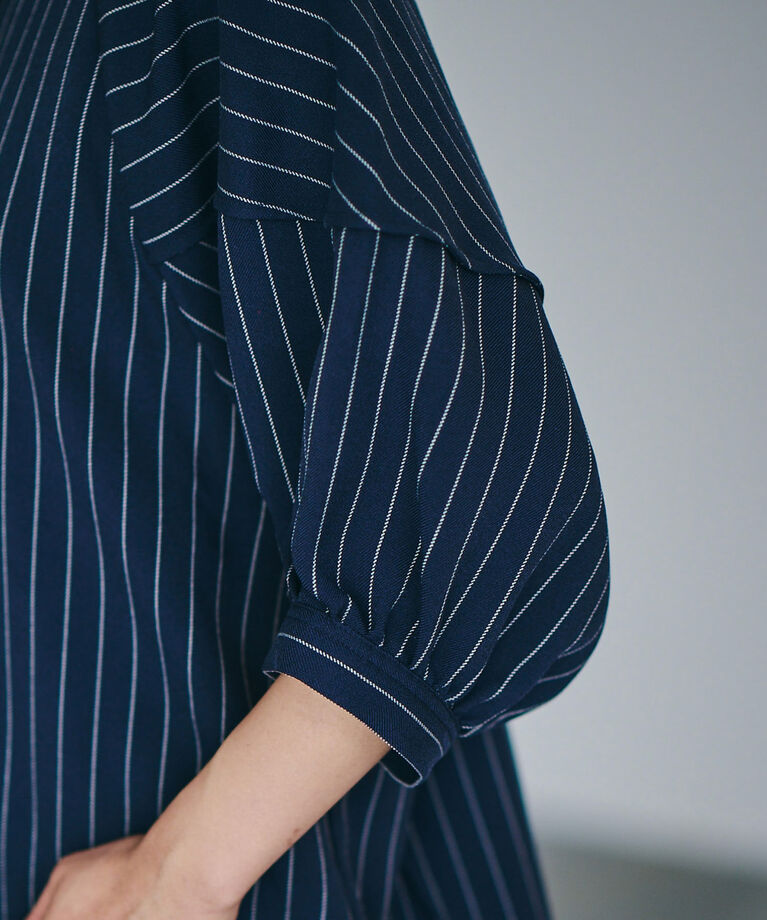 VIS「【Washable・EASY CARE】ストライプ＆無地エコウールタッチブラウス【sustainable】」|シャツ・ブラウス|