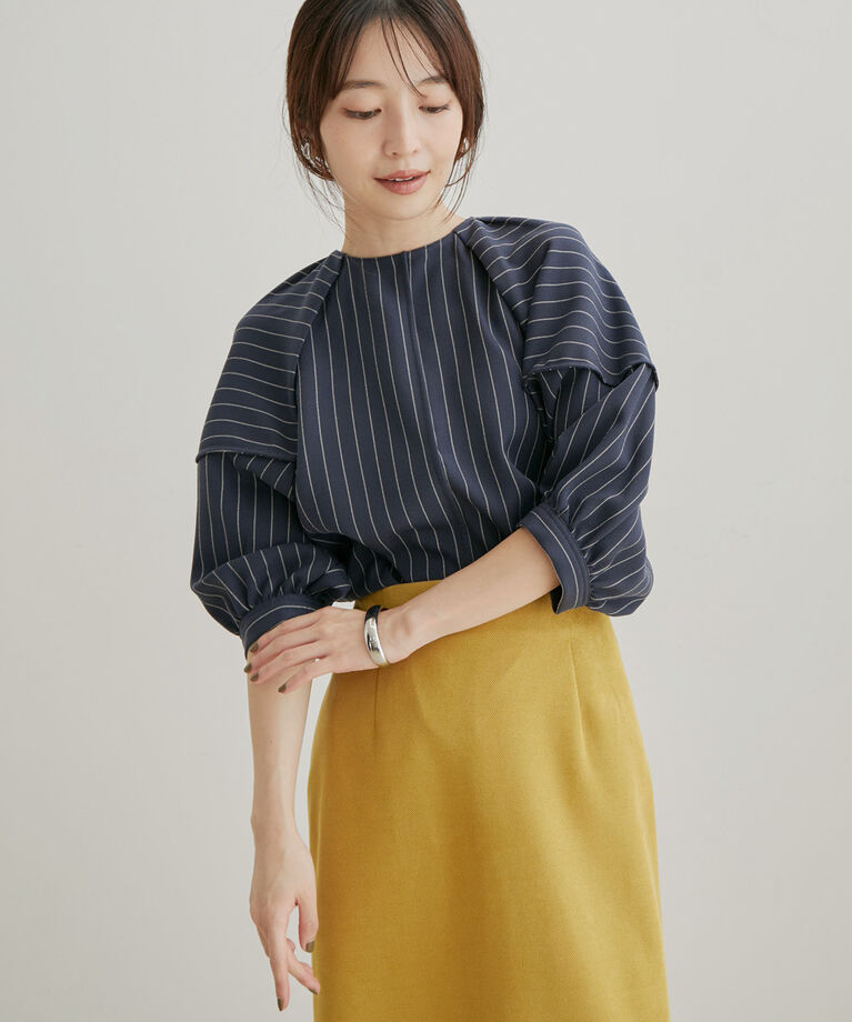 VIS「【Washable・EASY CARE】ストライプ＆無地エコウールタッチブラウス【sustainable】」|シャツ・ブラウス|