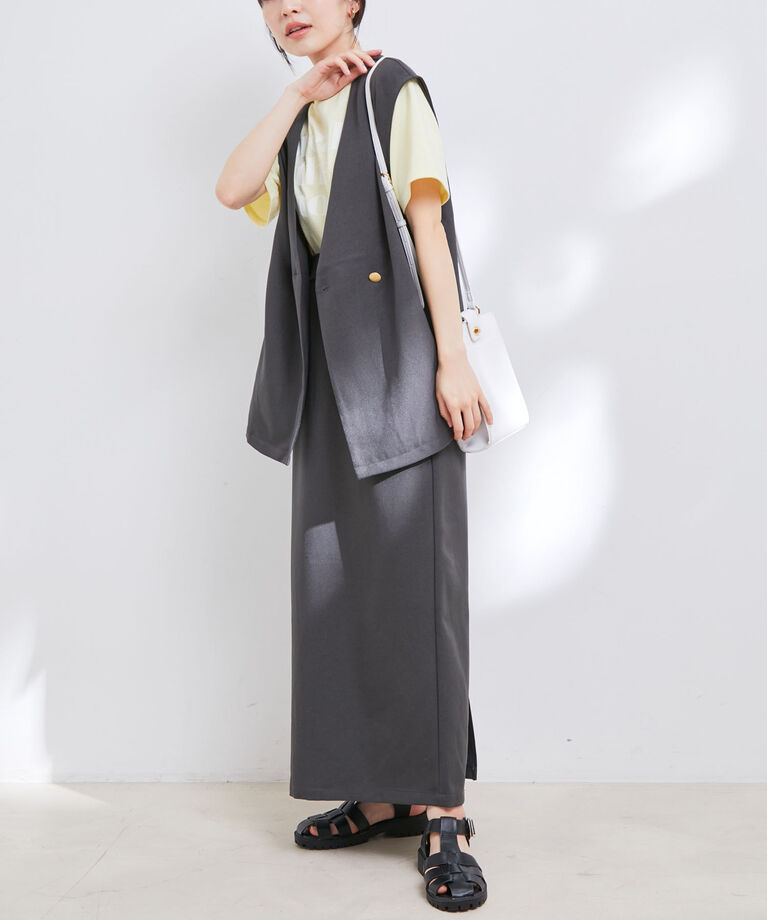 vis-a-vis「【WEB限定】【洗える】ジレ＆ナロースカートセット」|スカート|チャコール(06)