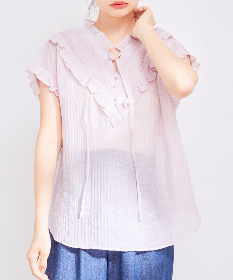vis-a-vis「【WEB限定】【新色・追加生産】フリルピンタックフレンチスリーブブラウス」|シャツ・ブラウス|ピンク(63)