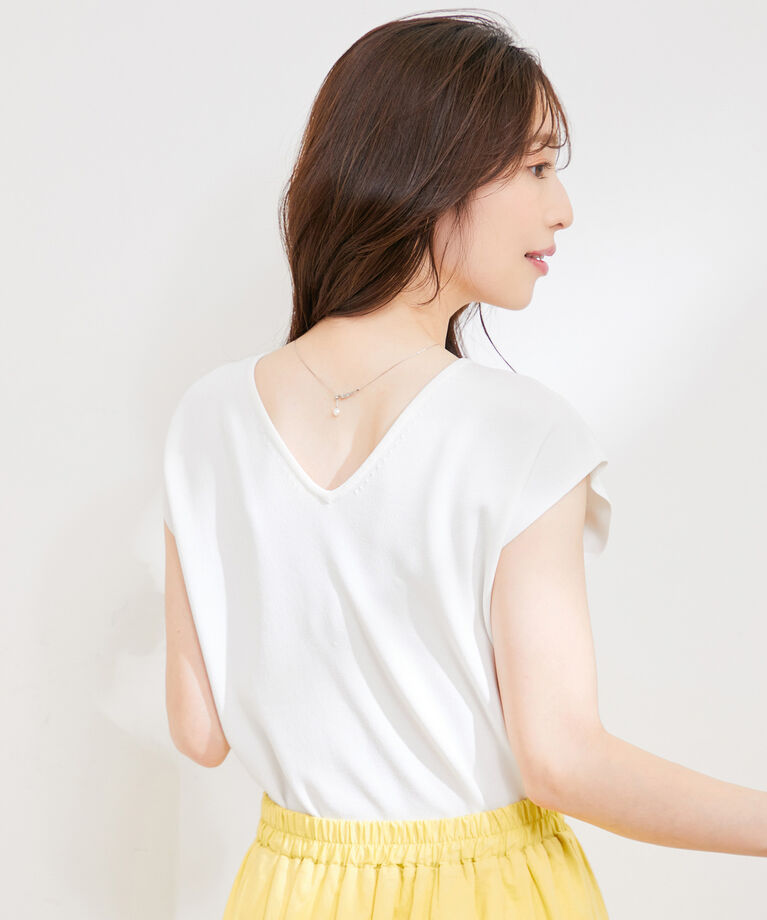 VIS「【新色】【前後2WAY】美人スリーブニットプルオーバー【UVケア・接触冷感・洗える】」|ニット・セーター|ホワイト(10)