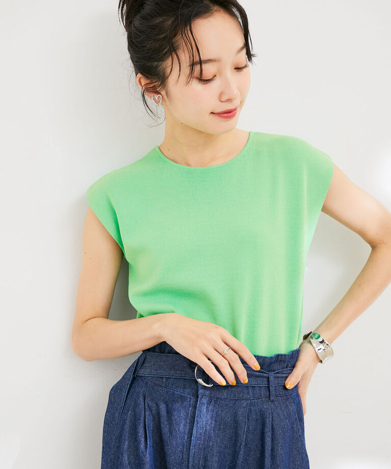 VIS「【新色】【前後2WAY】美人スリーブニットプルオーバー【UVケア・接触冷感・洗える】」|ニット・セーター|ライトグリーン(33)