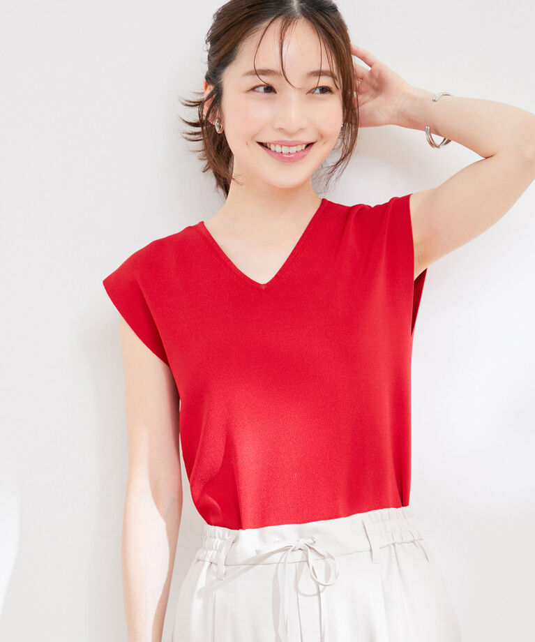 VIS「【新色】【前後2WAY】美人スリーブニットプルオーバー【UVケア・接触冷感・洗える】」|ニット・セーター|レッド(60)