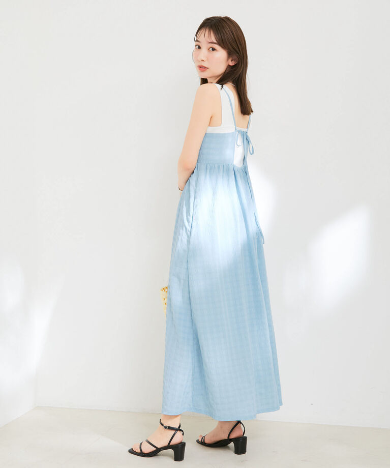 VIS「【新色】【洗える】ふくれチェックキャミワンピース」|ワンピース|サックス(48)
