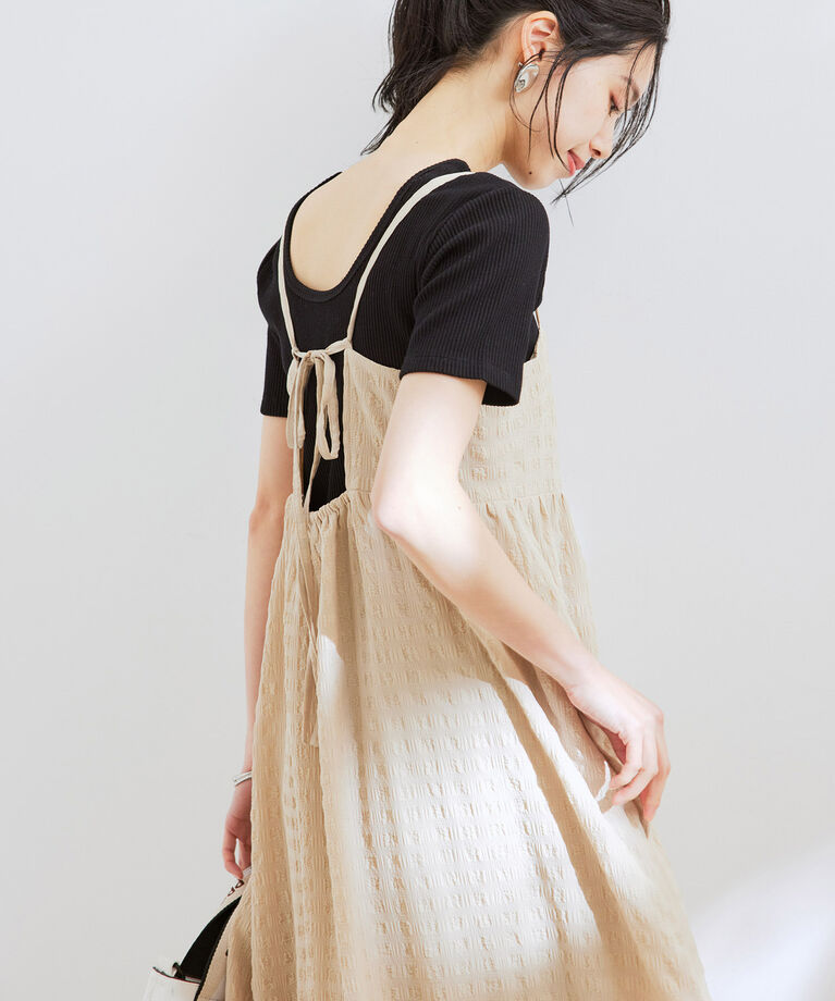 VIS「【新色】【洗える】ふくれチェックキャミワンピース」|ワンピース|