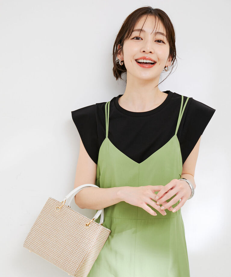 VIS「【接触冷感・洗える】シルケットフレンチスリーブトップス」|Tシャツ・カットソー|ブラック(01)