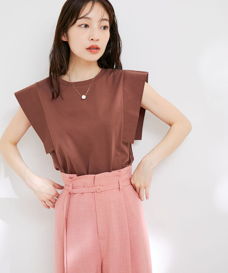 VIS「【接触冷感・洗える】シルケットフレンチスリーブトップス」|Tシャツ・カットソー|