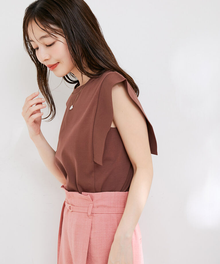 VIS「【接触冷感・洗える】シルケットフレンチスリーブトップス」|Tシャツ・カットソー|