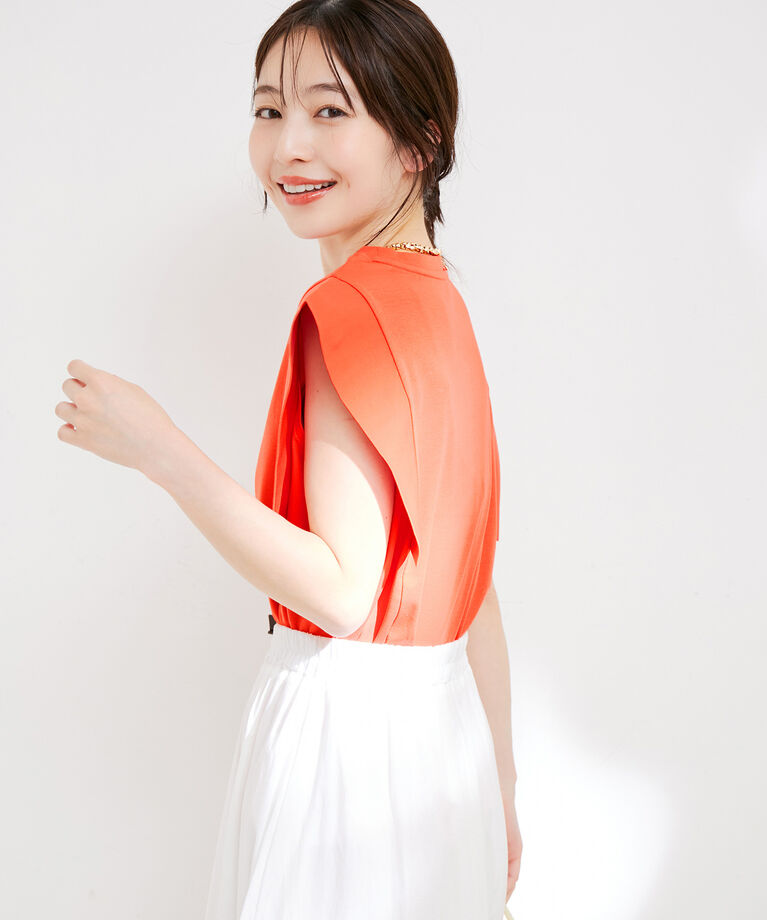 VIS「【接触冷感・洗える】シルケットフレンチスリーブトップス」|Tシャツ・カットソー|