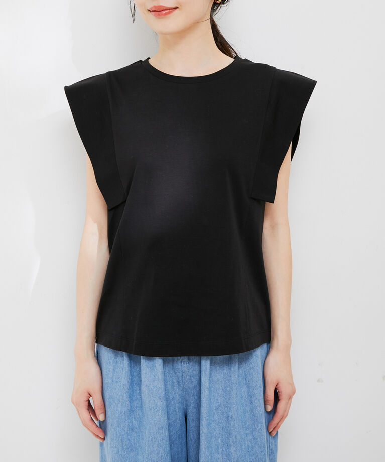 VIS「【接触冷感・洗える】シルケットフレンチスリーブトップス」|Tシャツ・カットソー|