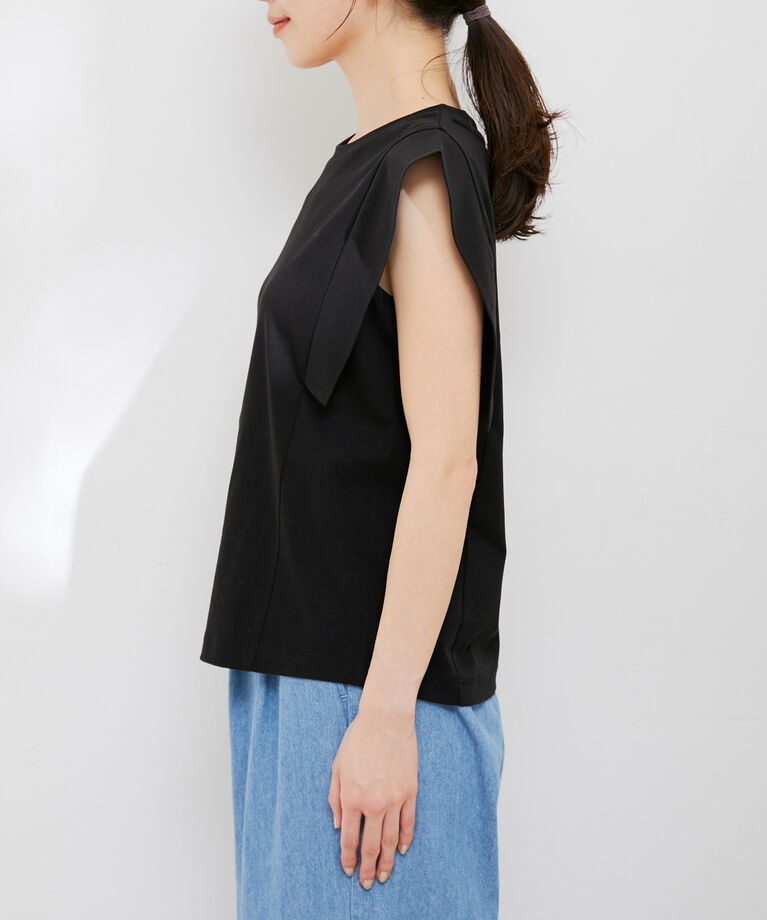 VIS「【接触冷感・洗える】シルケットフレンチスリーブトップス」|Tシャツ・カットソー|