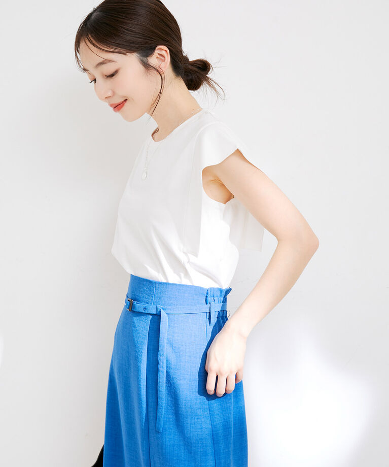 VIS「【接触冷感・洗える】シルケットフレンチスリーブトップス」|Tシャツ・カットソー|