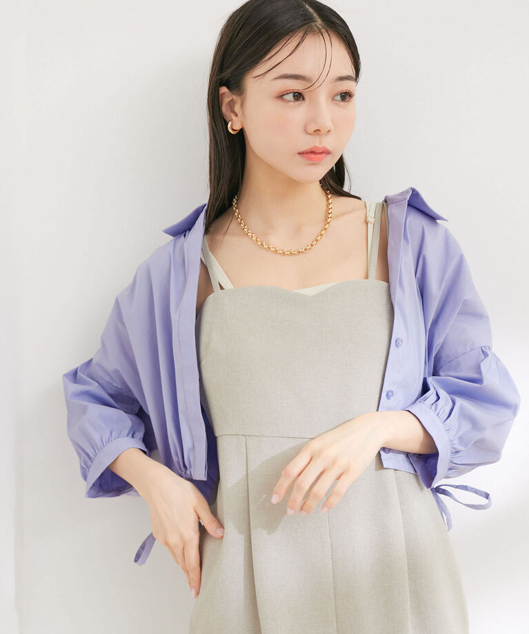 VIS「【洗える】ドロストクロップド丈ハーフスリーブシャツ」|シャツ・ブラウス|