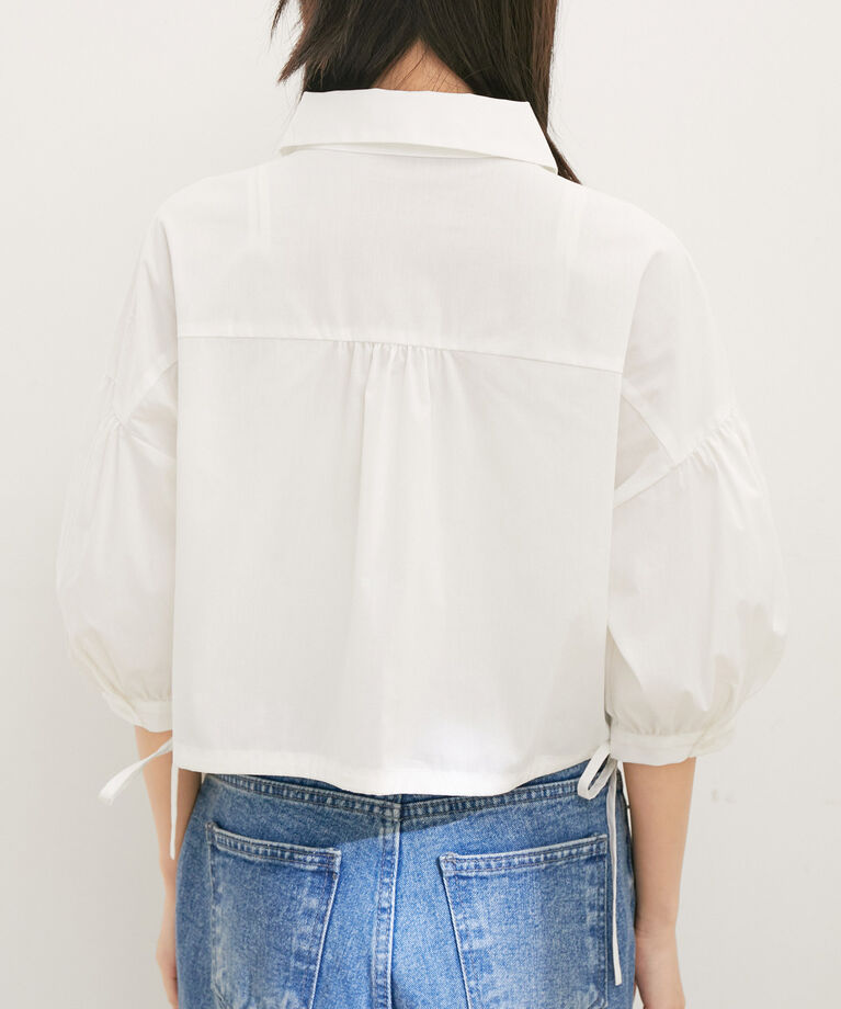 VIS「【洗える】ドロストクロップド丈ハーフスリーブシャツ」|シャツ・ブラウス|