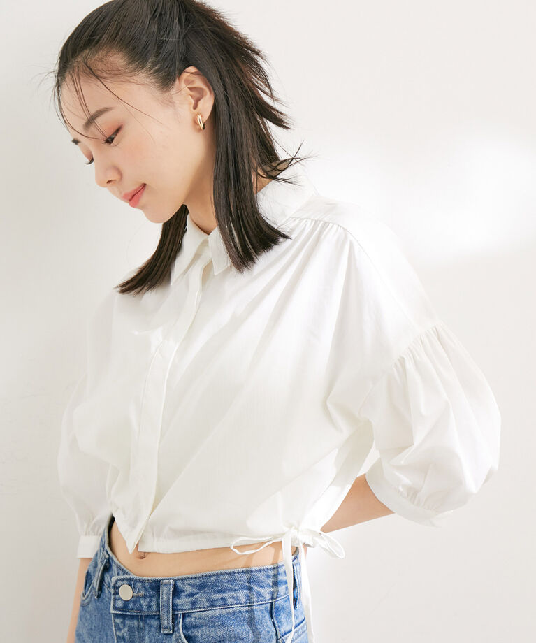 VIS「【洗える】ドロストクロップド丈ハーフスリーブシャツ」|シャツ・ブラウス|